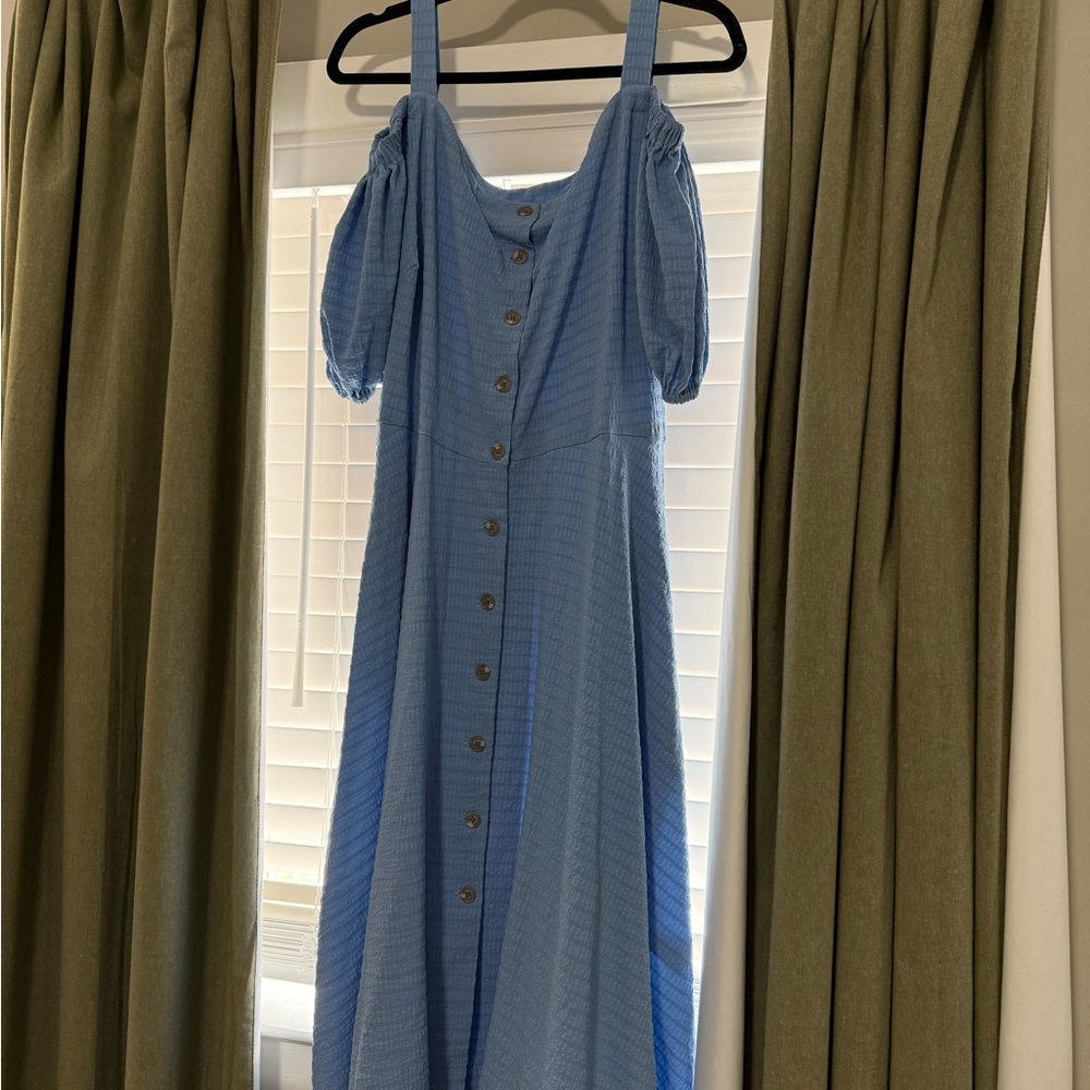 Elegant Blue Button-Down Dress